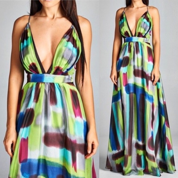 LAST ONE!! 100% SILK Multi color cocktail dress - Picture 2 of 5